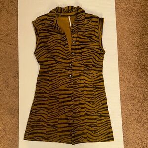 Free People Mustard and Black Zebra-Print Sleeveless Button-Down Top